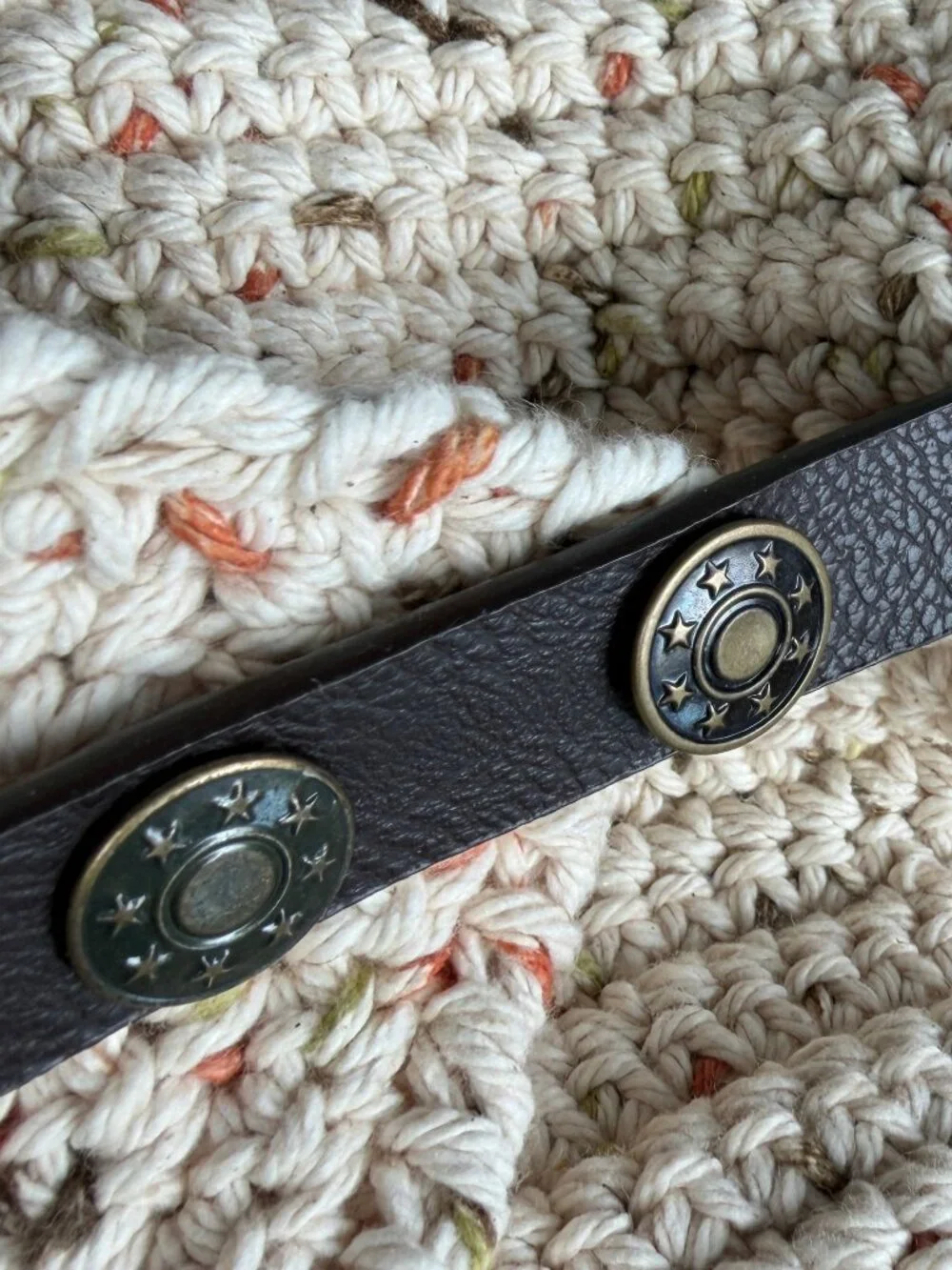 Boho Crochet Shoulder Bag with Vegan Leather Straps, New w/o Tags